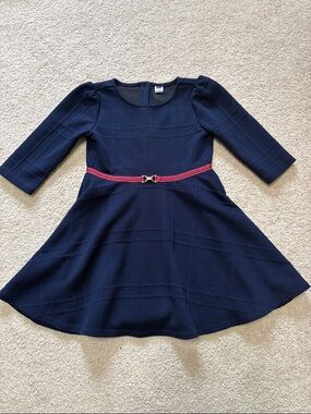 Girls' Navy Fit-and-Flare Dress with Belt